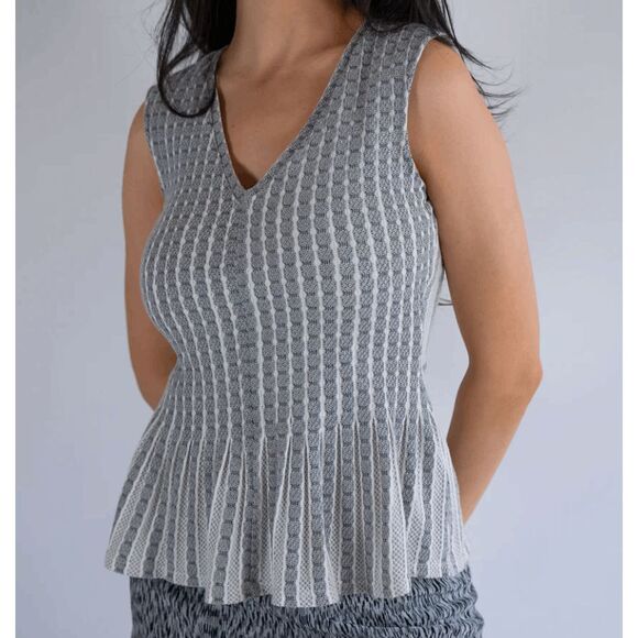 BCBGMAXAZRIA "Haily" Blouse Peplum Stripe Geometric, Black / Ivory, Size XS - Picture 13 of 13